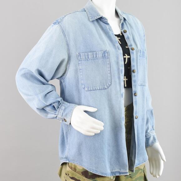 Vintage Distressed Long Sleeve Denim Work Shirt Men's Medium - Picture 7 of 10